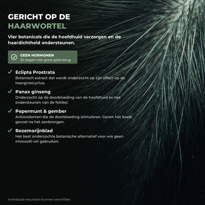 De formule van Folexa: Eclipta Prostrata, Panax ginseng, pepermunt en gember, rozemarijn